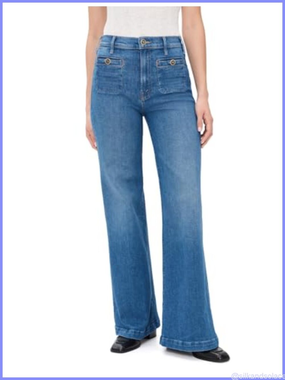Low Stretch Denim High Rise Wide Leg Jeans Loose Fit Casual